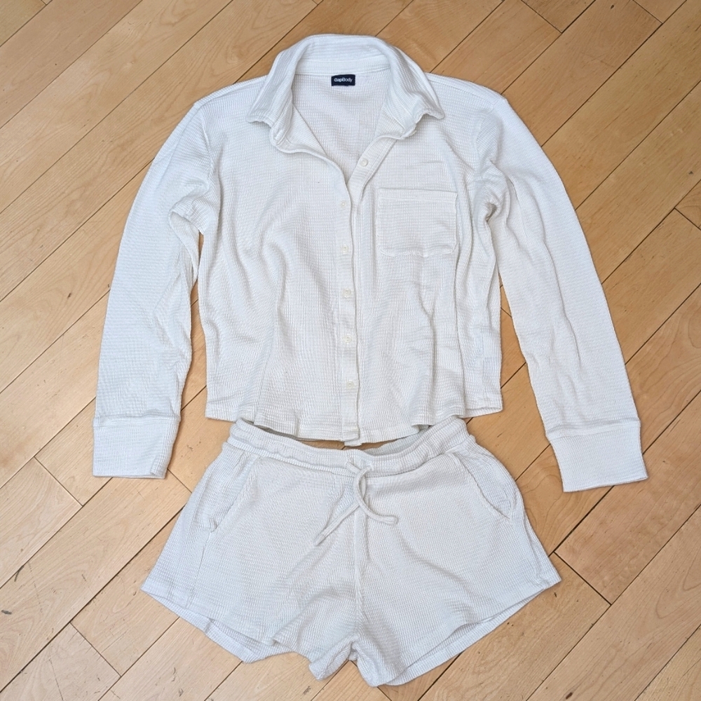 BOGO ✨ Gap Body Off-White Button-Up Lounge Set Women's Size XS